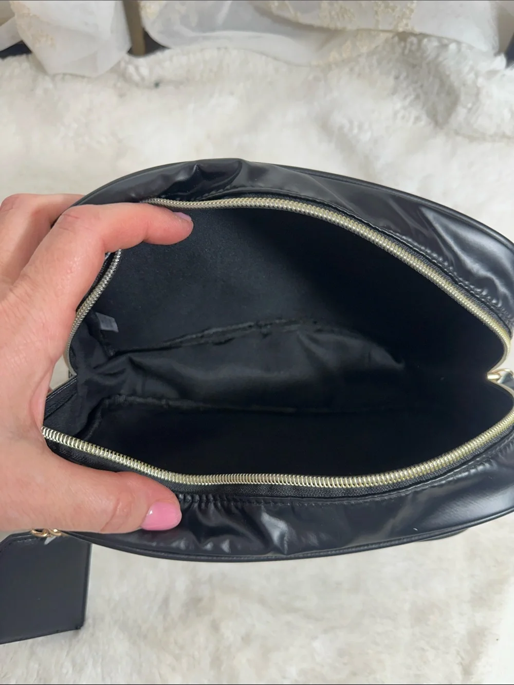 Trina trina Turk black makeup bag with mirror keychain